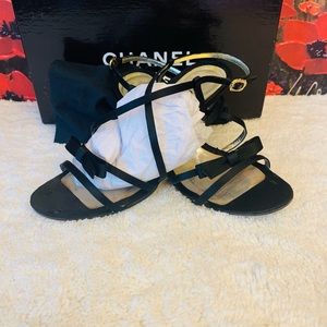 Authentic Chanel satin bow sandals w/rhinestones
